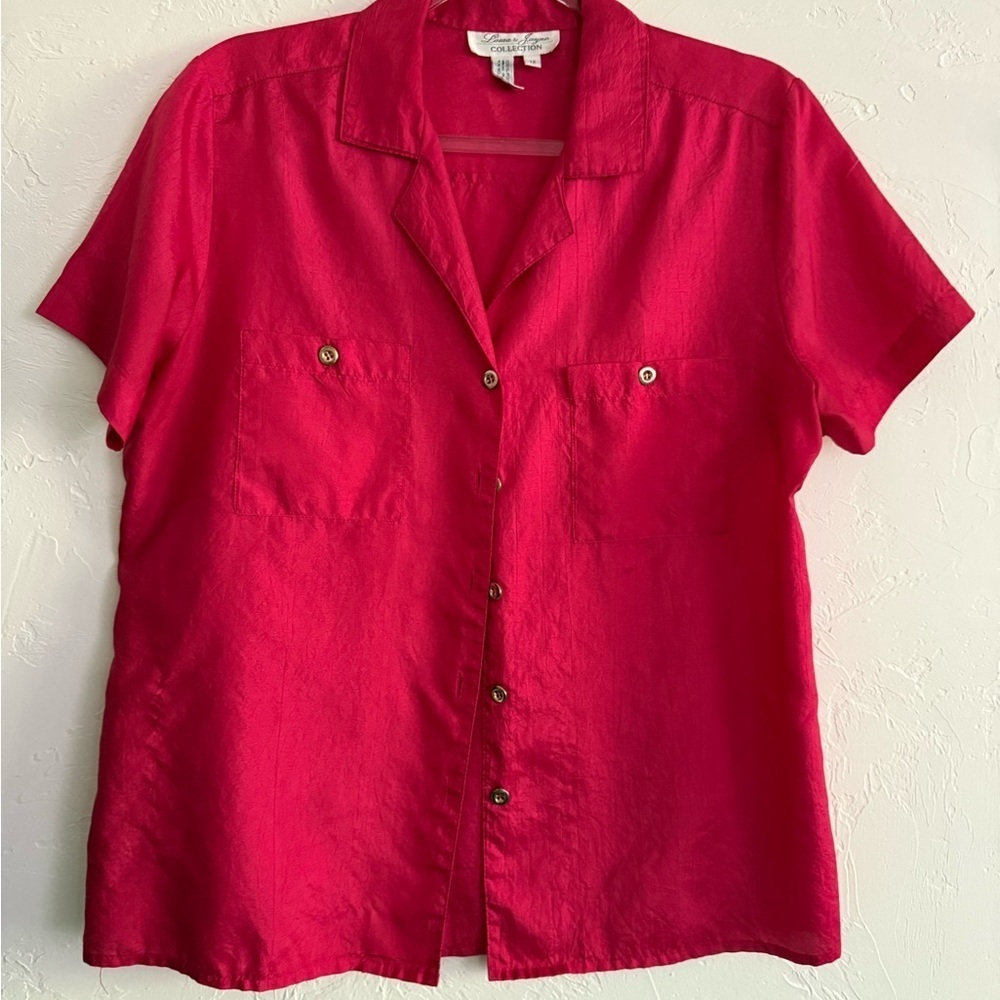 Laura Jayne Collection Fuchsia Short Sleeve Button Down Blouse Size 12